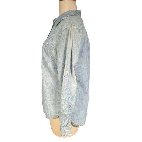 GAP Light Blue Denim 1/2Button Down Long Sleeve Size Small Boyfriend 100% Cotton - Picture 5 of 9